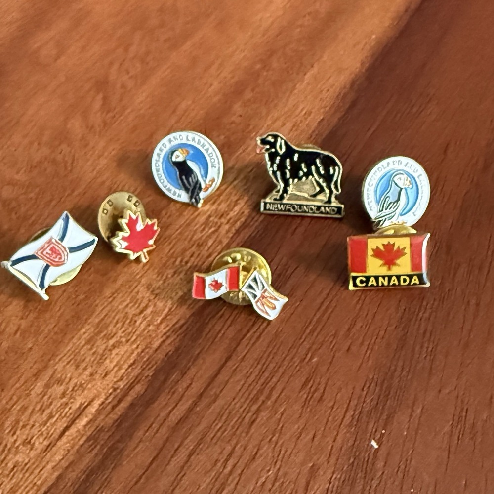 Vintage Canada Newfoundland Lapel Pin Lot of 7 Puffin Maple Leaf Flag Souvenir